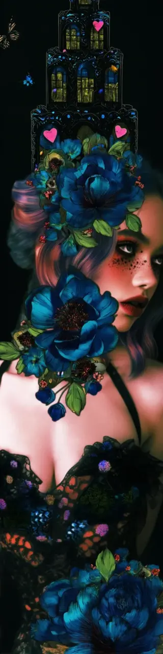 Free printable blue floral woman bookmark