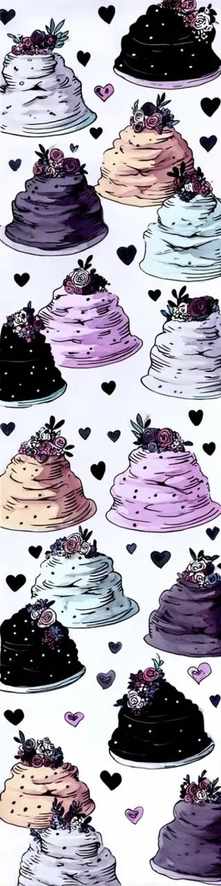 Free printable bunch of cakes on white and hearts bookmark