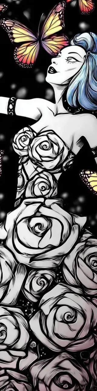 Free printable butterfly roses woman coloring bookmark