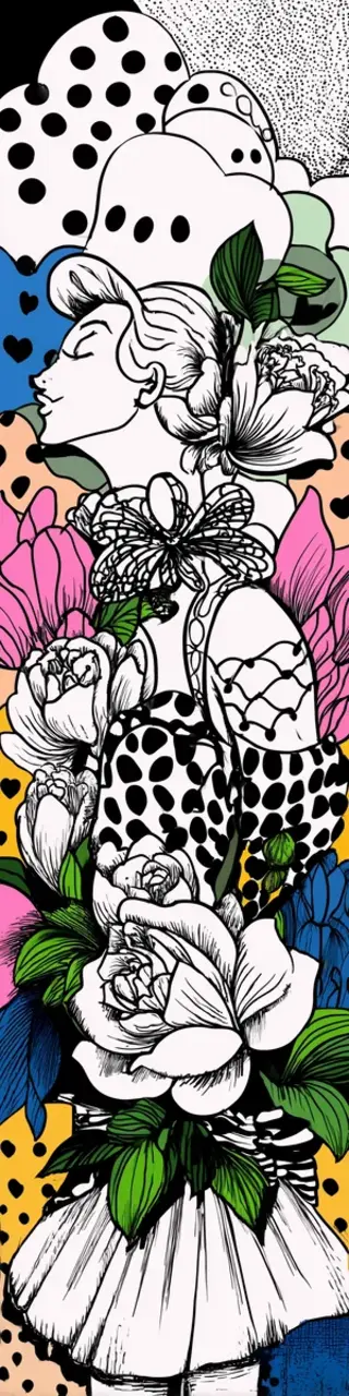 Free printable coloring woman floral bookmark