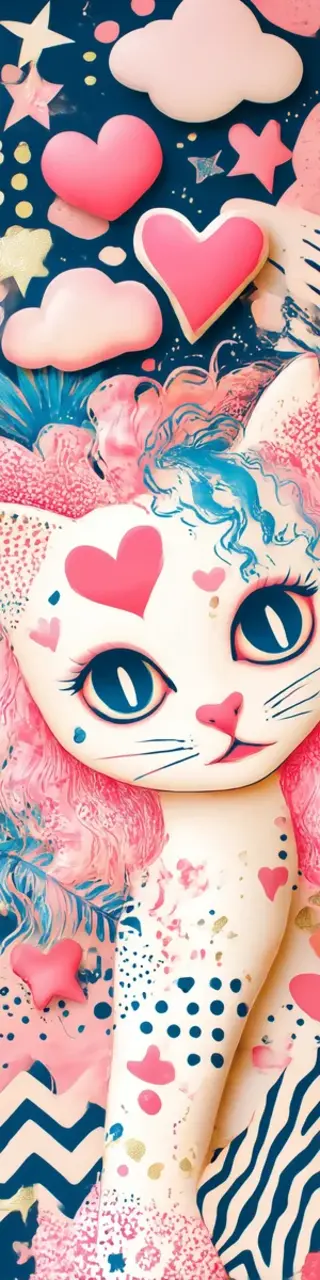 Free printable fantasy hearts cat bookmark