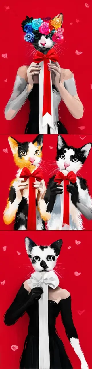 Free printable four cats on red bookmark