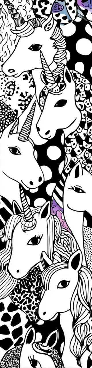 Free printable group of unicorns coloring bookmark