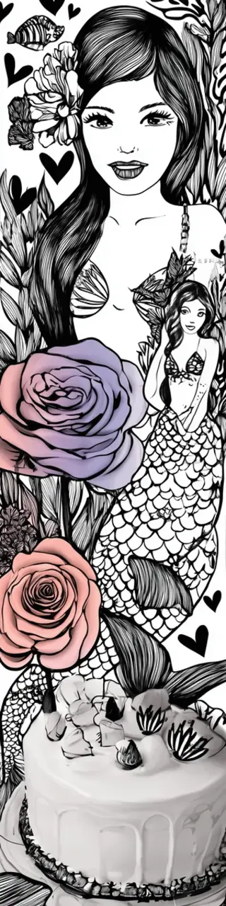 Free printable mermaid cake floral coloring bookmark