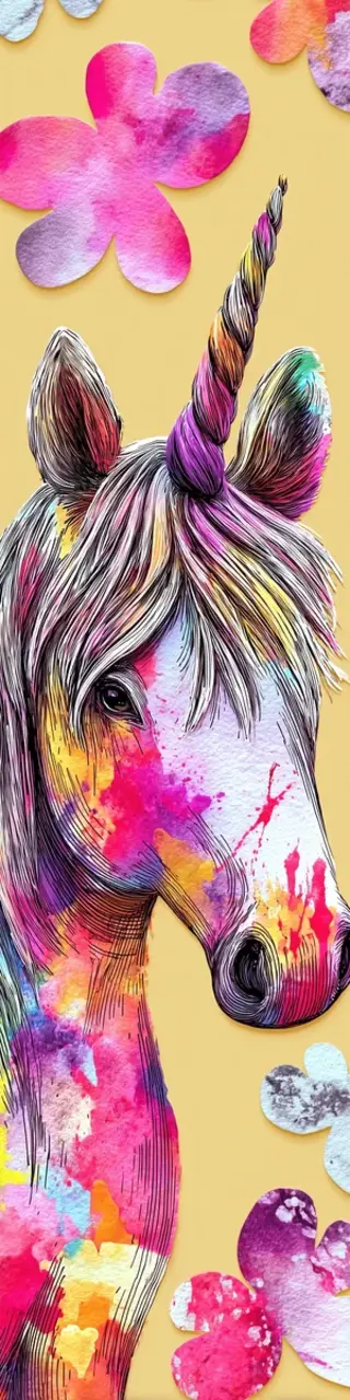 Free printable paint splashed unicorn bookmark