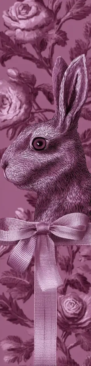 Free printable pink violet bunny with roses bookmark