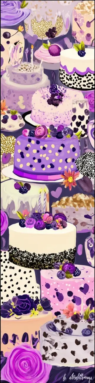 Free printable purple gathered cakes bookmark