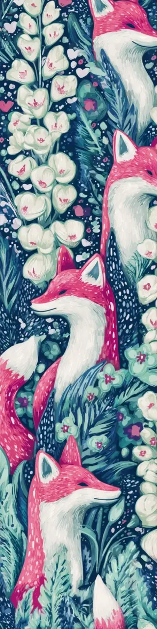 Free printable tall flowers foxes bookmark