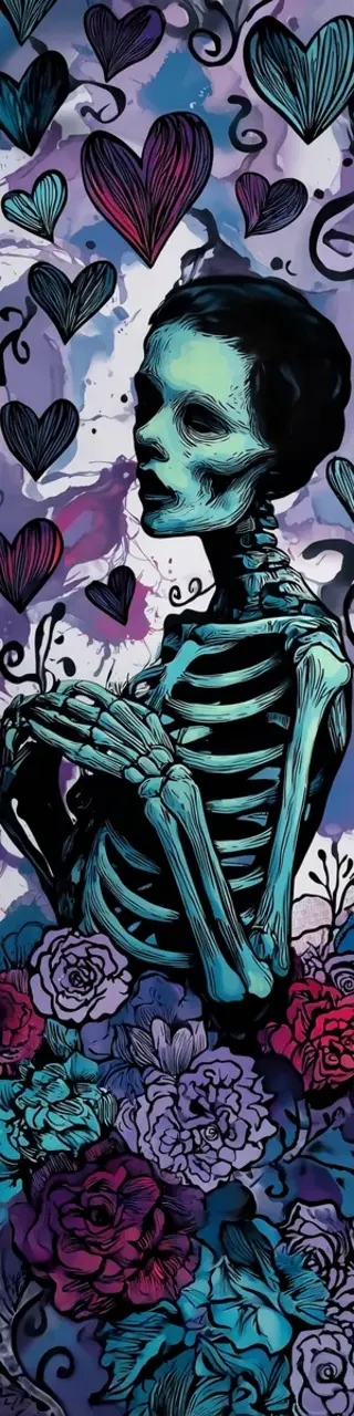 Free printable undead skeletons hearts bookmark
