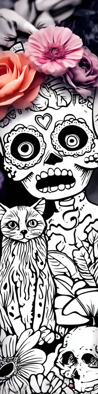 Free printable zombie skeleton coloring cats bookmark